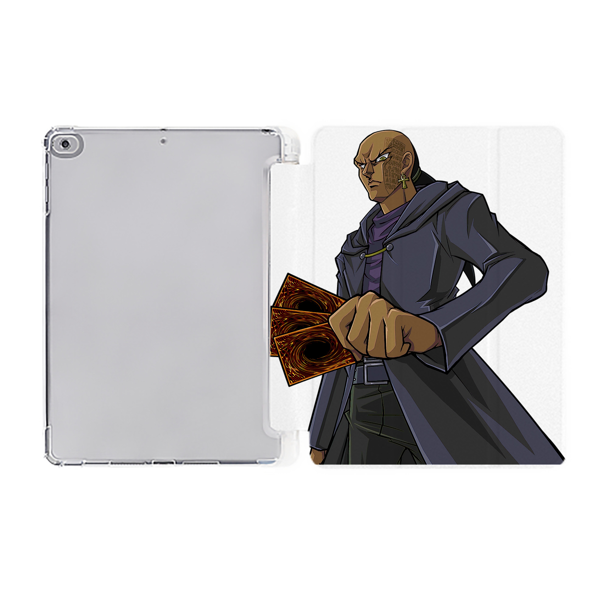 （画像用） 遊☆戯☆王 Yu-Gi-Oh! IPad ケース ペン収納付き 三つ折りスタンド PUレザー×シリコン 対応機種9.5/10.5/10.9インチ